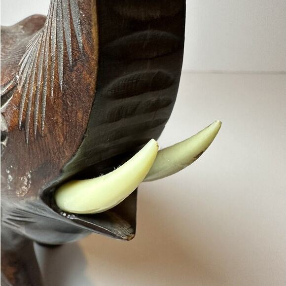 Hand Carved Wood Elephant Figurine with Trunk Up for Luck 5.75" Tall Collectable - Picture 9 of 10